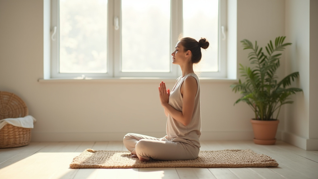 Femme pratiquant le breathwork dans un espace calme et lumineux