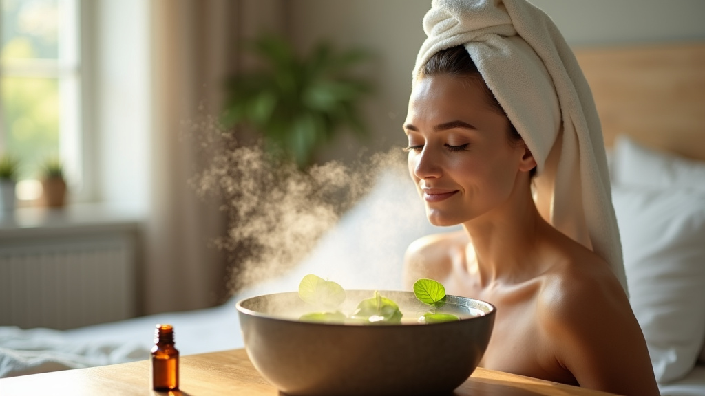 Femme utilisant un humidificateur pour améliorer la respiration nasale