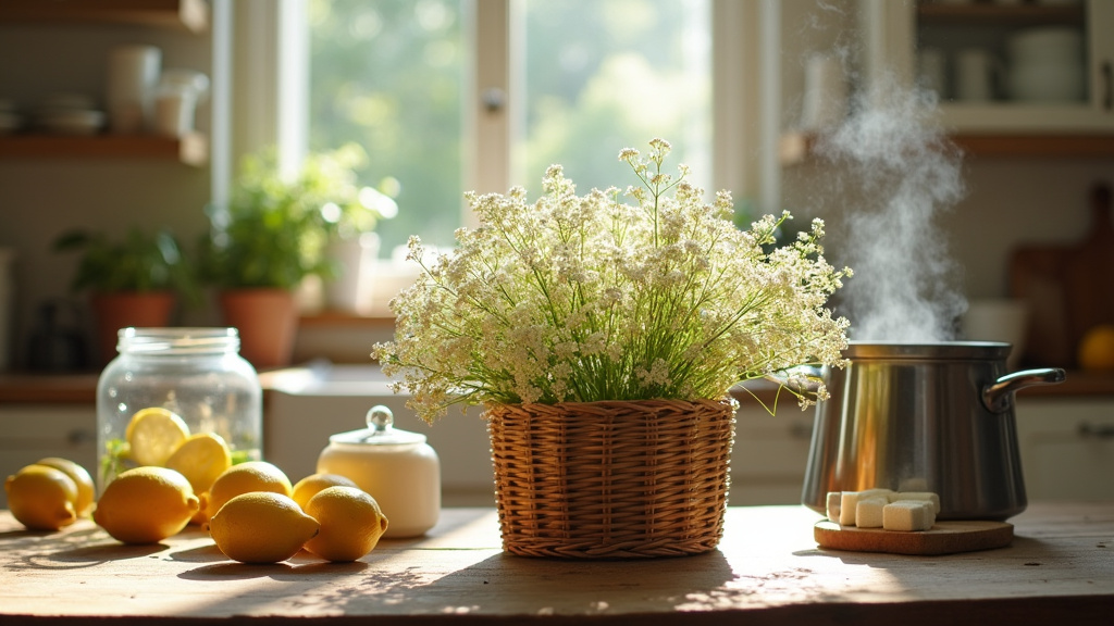 Cueillettes de fleurs de sureau noir au printemps avec des ombelles bien blanches